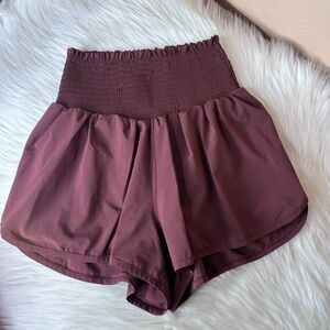 Offline by Aerie Real Me Smocked Athletic Lounge Shorts Burgundy Size Small